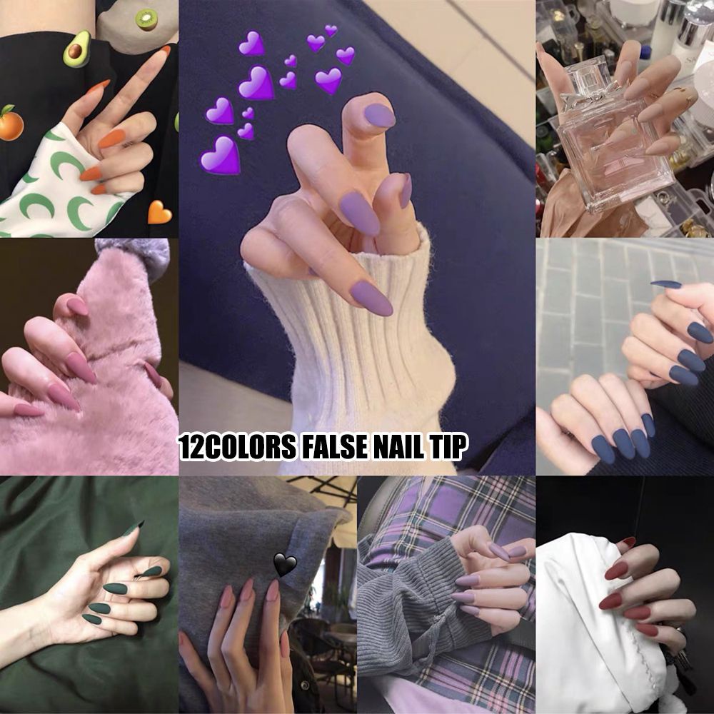 [Hàng mới về] Bộ 24 móng tay giả đầu tròn bề mặt nhám tháo rời được xinh xắn thời trang dành cho nữ