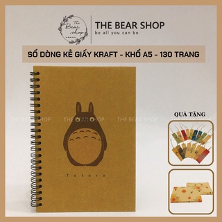 TOTORO - Sổ tay ghi chép handmade vintage có dòng kẻ - Khổ A5 bìa cứng giấy kraft - The Bear Shop