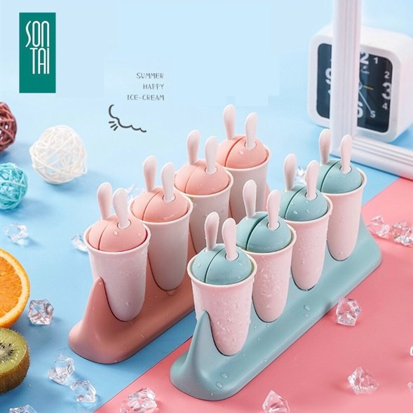 Khuôn làm kem tai thỏ 8 que dễ thương ( màu ngẫu nhiên )