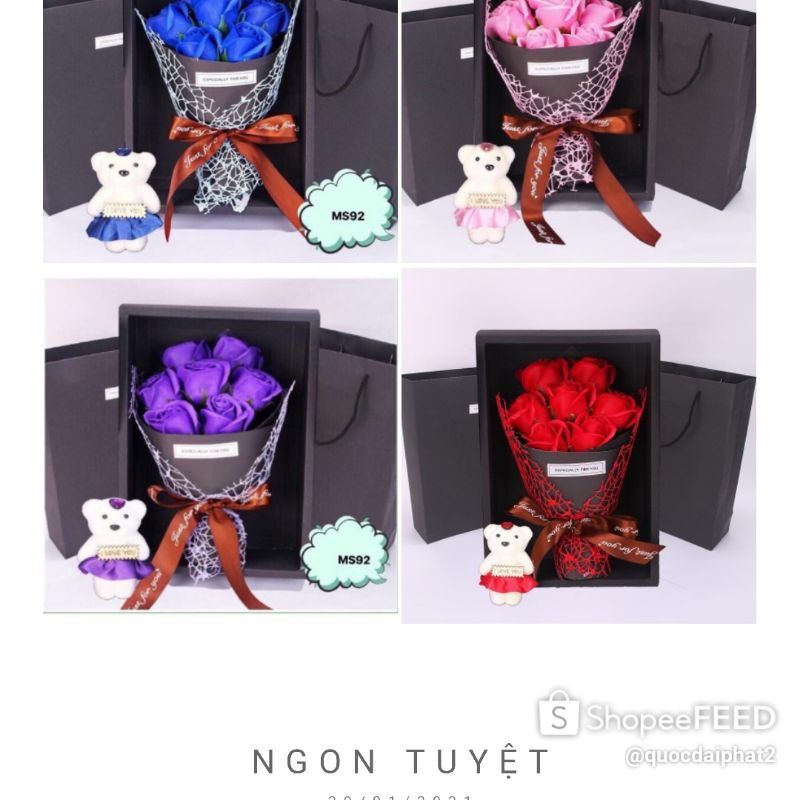 hộp 7 hoa hồng sáp thơm + gấu