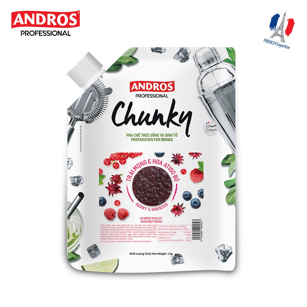 ANDROS - CHUNKY Trái mọng & Hoa Atiso đỏ - Mứt Trái Cây