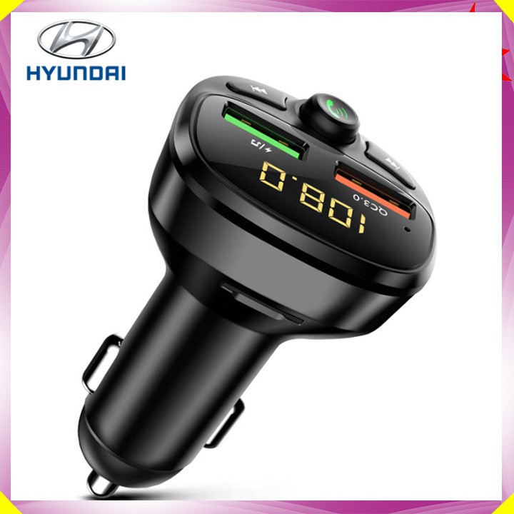 Tẩu nghe nhạc MP3 kiêm sạc nhanh Hyundai HY-87 - Tích hợp 2 cổng USB: 1 cổng sạc nhanh QC3.0, 1 cổng sạc 2.4A