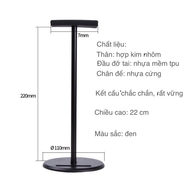 Giá treo tai nghe headphone stand chụp tai thân Nhôm kiêm giá đỡ tai nghe đứng full size onear overear TREOTAI-NHOM-1