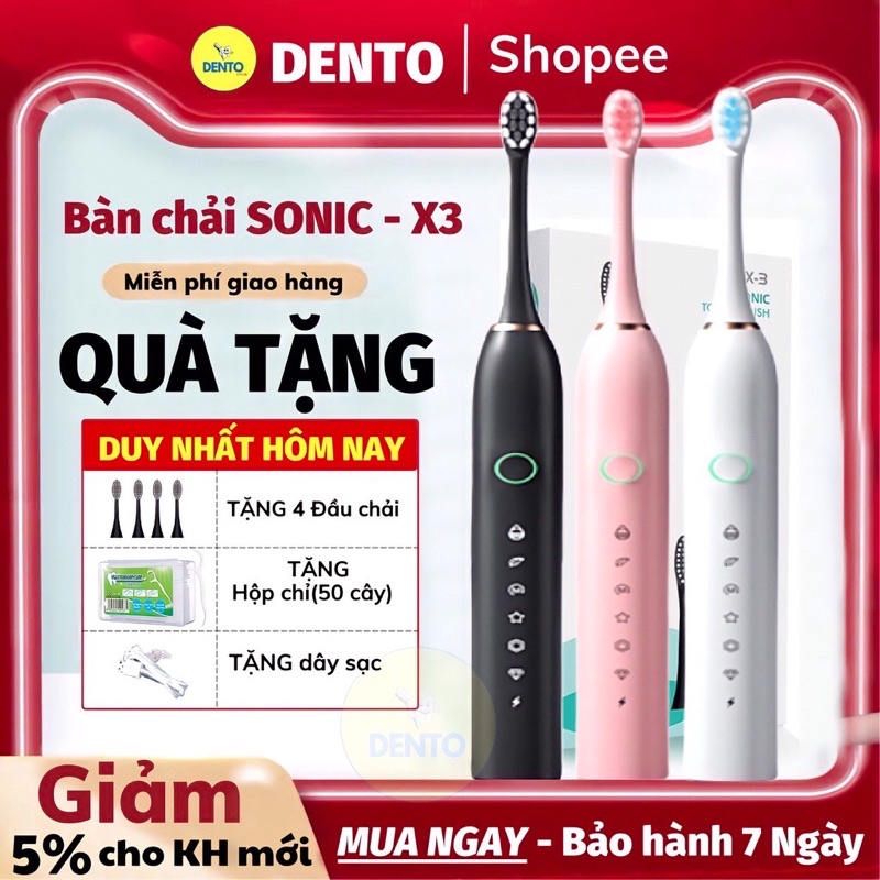 Bàn chải đánh răng điện Máy đánh răng tự động Sonic x3 pro 6 chế độ tần số 42000 lần/phút lông mềm