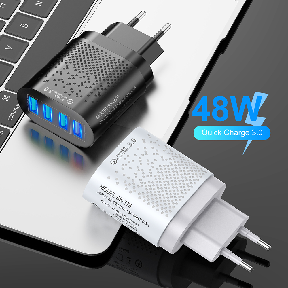 Cốc Sạc Nhanh 4 Cổng Usb Qc 3.0 Phích Cắm Eu / Us Cho Điện Thoại