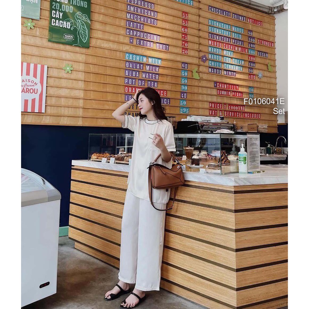 Set lụa hot hit quần dài màu đen + kem SET101