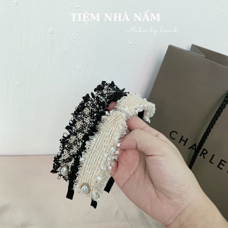 BỜM / CÀI TÓC NƠ DẠ TWEED ĐÍNH ĐÁ SANG TRỌNG - [ Nhà Nấm handmade ]