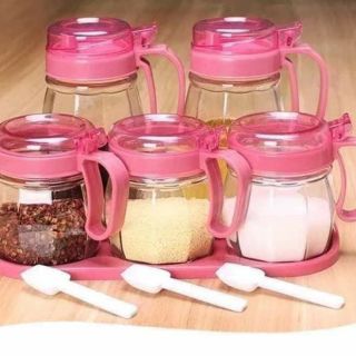 Bộ gia vị thủy tinh 5 món có tay cầm