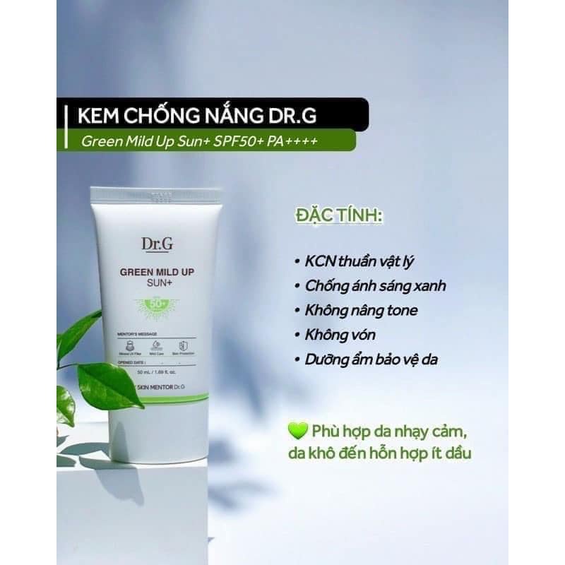 Kem chống nắng Dr.G Green Mild Up Sun SPF 50 Pa++++ và Kem Chống Nắng Làm Sáng Da DrG Brightening Up Sun SPF 50 Pa+++