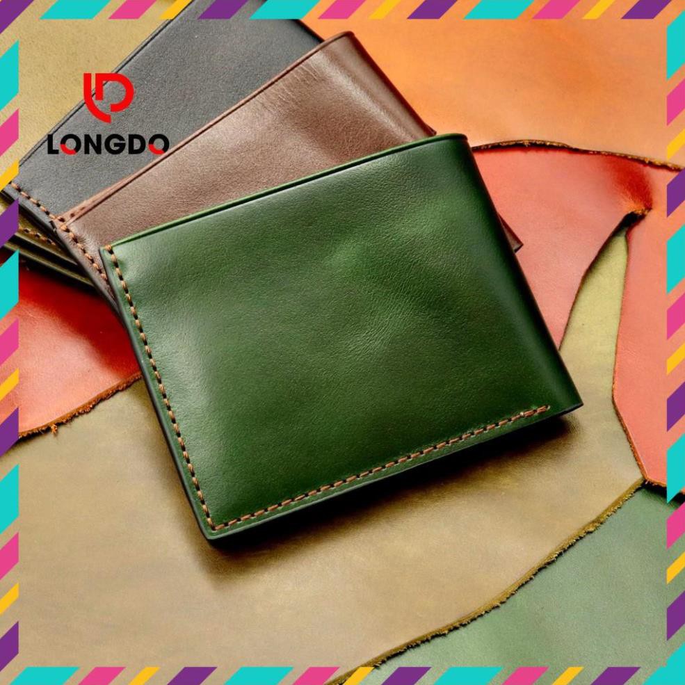 Ví Da Bò Nam Handmade Màu Xanh Lá - Cam Kết 100% Da Bò Thật