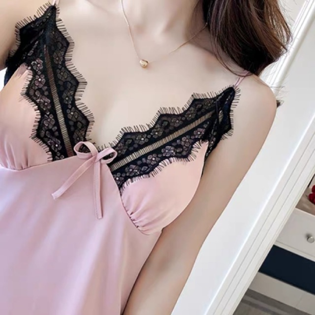 58kg -68 kg Sx 624 váy ngủ lụa phối ren - đầm ngủ gợi cảm -KellyWang