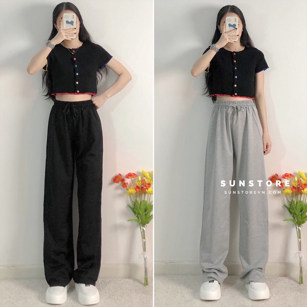 Quần culottes ống suông dáng dài chất thun quảng châu 2 màu xám và đen Ulzzang