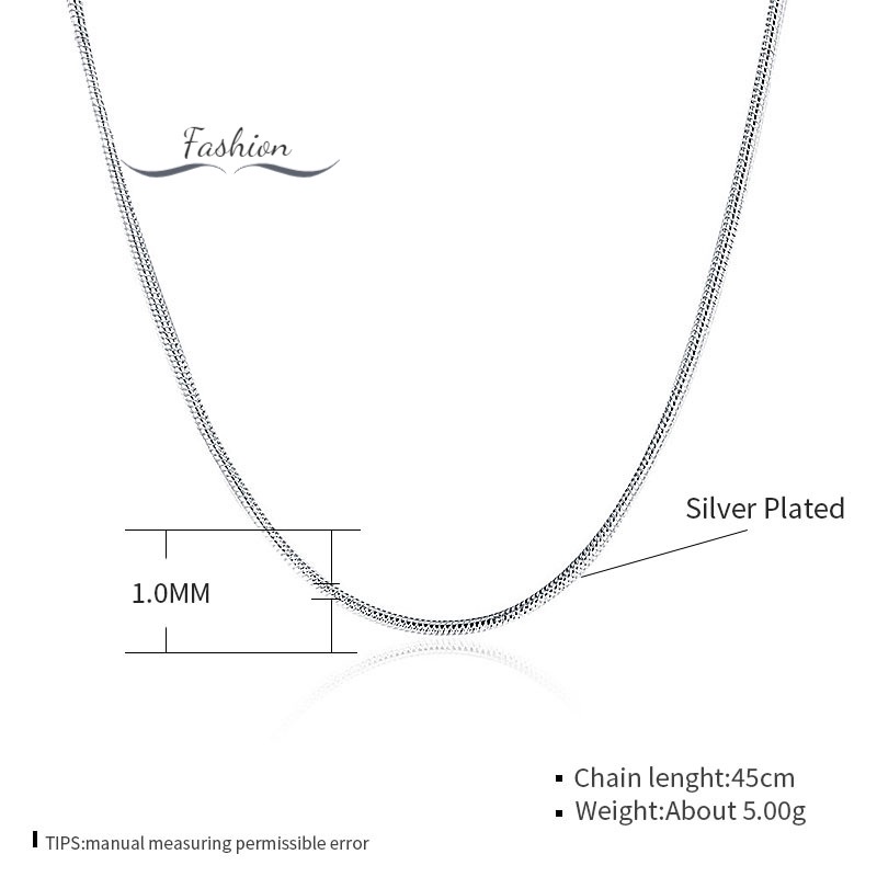 Vòng cổ bạc 925 thiết kế đơn giản thời trang cho nam và nữ 1mm