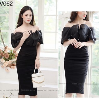 Váy đen body trễ vai bồng ngực V062 - Mimo Shop phân phối chính thức ( kèm video+ ảnh thật shop tự chụp)