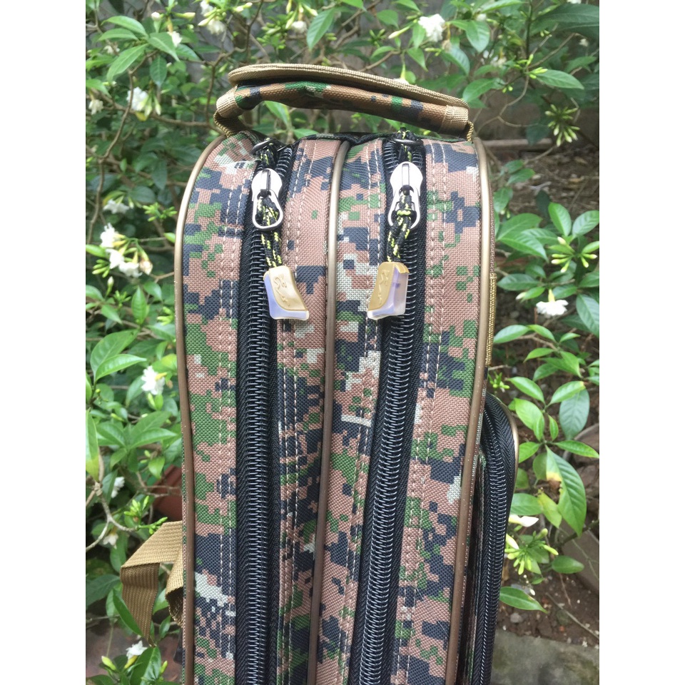 Bao cần câu đài 2 ngăn có chân chống, rằn ri, dài 1m25, có ngăn chính và nhiều ngăn phụ