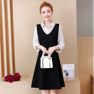 Đầm Bầu Công Sở Dáng Yếm Phối Sơ Mi