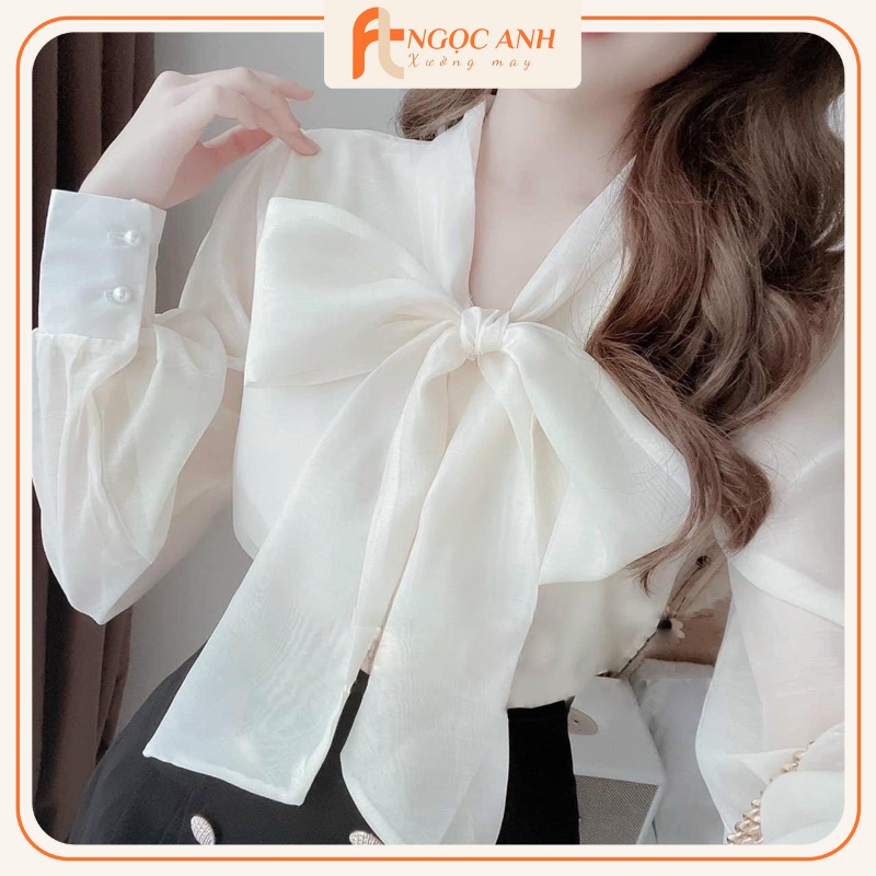 Áo sơ mi công sở nữ cực xinh, Áo nơ 2 lớp nữ mẫu mới chất đẹp mặc tôn dáng điệu đà