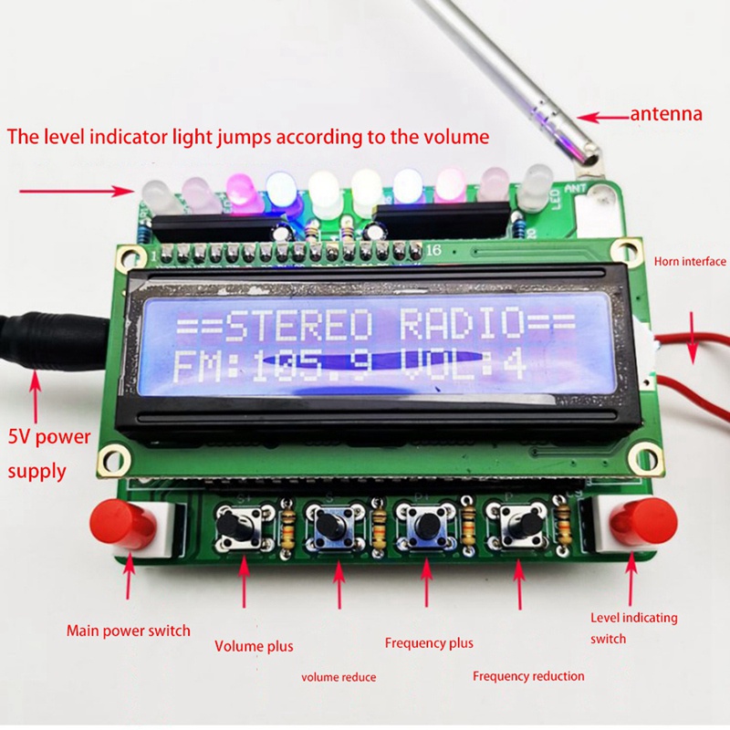 Bộ Phận Mạch Radio Kỹ Thuật Số DC 5V TDA5807 51 FM STC89C52 Chip 87MHZ-108MHZ