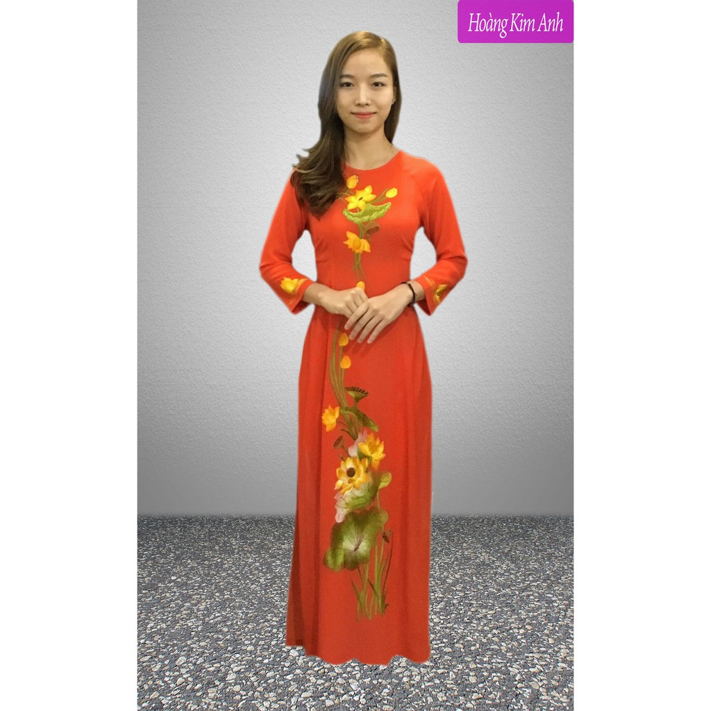 ÁO DÀI TRUYỀN THỐNG THÊU HOA SEN KÈM QUẦN 3 MÀU ADTH2T