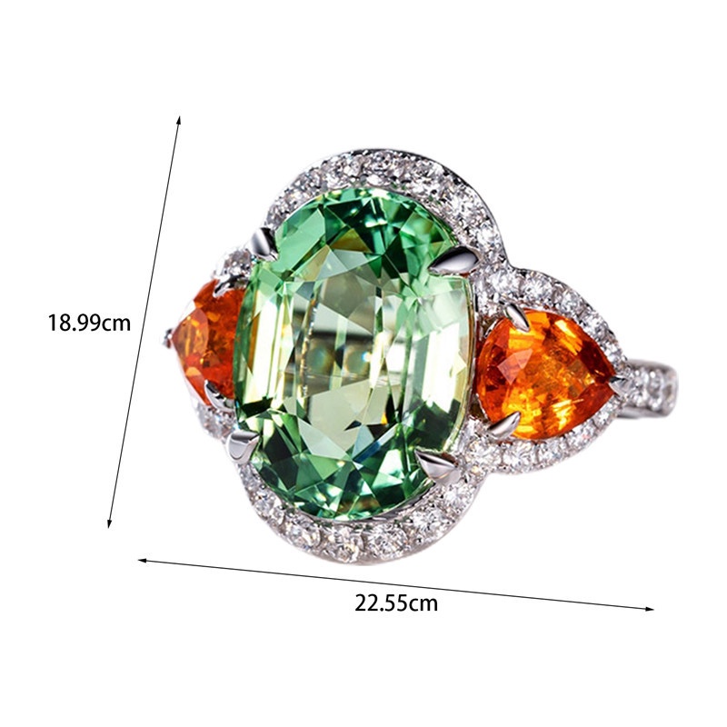 Nhẫn hở đính đá màu xanh lá cây và cam Tourmaline sáng bóng phong cách mới sang trọng