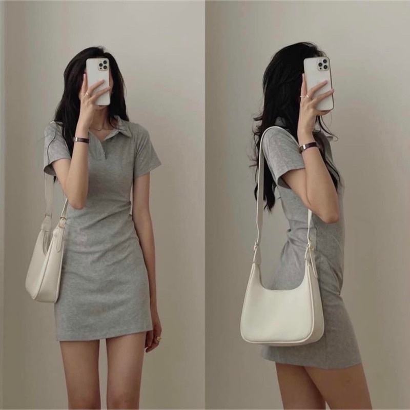 Váy Polo Trơn Pastel L.Y Store Nữ  🌸 Đầm cổ sơ mi dáng ôm body, thun cộc tay màu ĐEN | HỒNG | XÁM Ulzzang HOT🌸