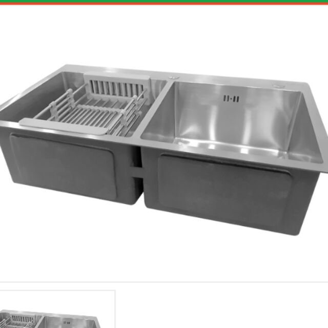 Chậu rửa chén đôi inox 304 ( 82 x 45) kèm rổ đựng rau củ và bộ xả