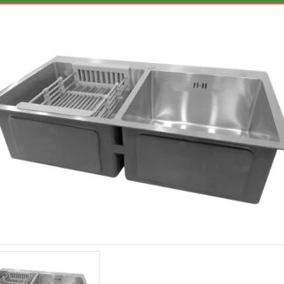 Chậu rửa chén đôi inox 304 ( 82 x 45) kèm rổ đựng rau củ và bộ xả