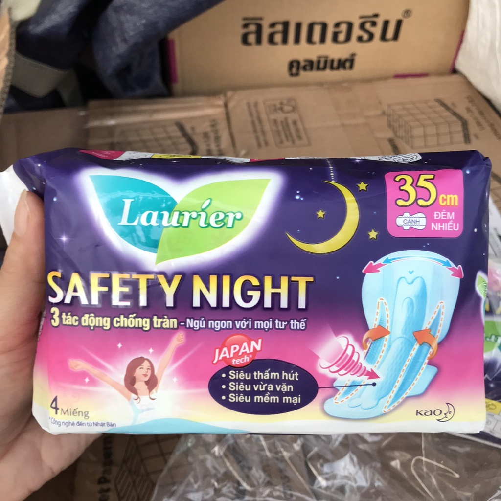 Combo 4 Gói Băng Vệ Sinh Laurier Safety Night Ban Đêm 35cm 4 Miếng