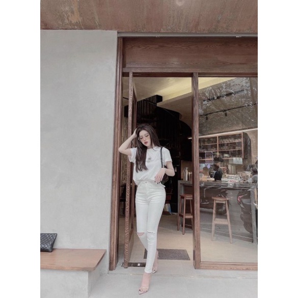 Quần skinny 1 khuy rách gối