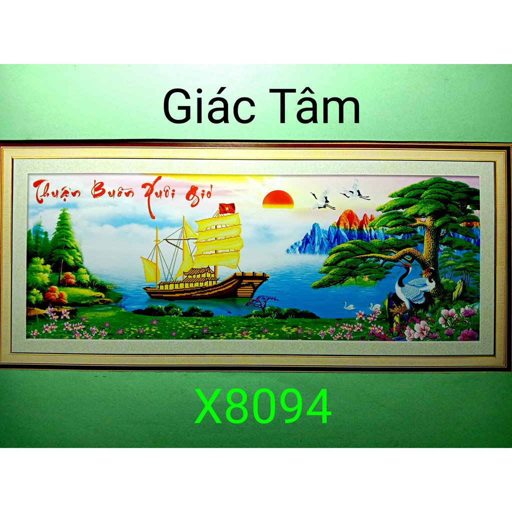 Tranh thêu THUẬN BUỒM XUÔI GIÓ - 110x46cm - X8094 - THUYỀN TÙNG HẠC THIÊN NGA HOA CHỮ - tranh thêu chữ thập chưa thêu