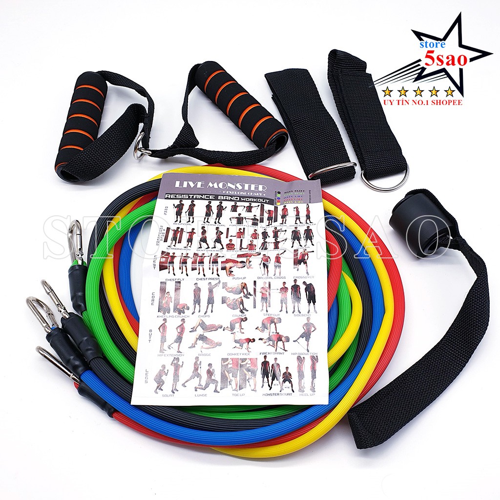 🎁 Bộ 5 dây đàn hồi resistance band 😍 Freeship ⚡ dây ngũ sắc tập gym đa năng