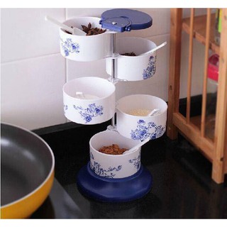 Hộp đựng gia vị 5 tầng xoay 360