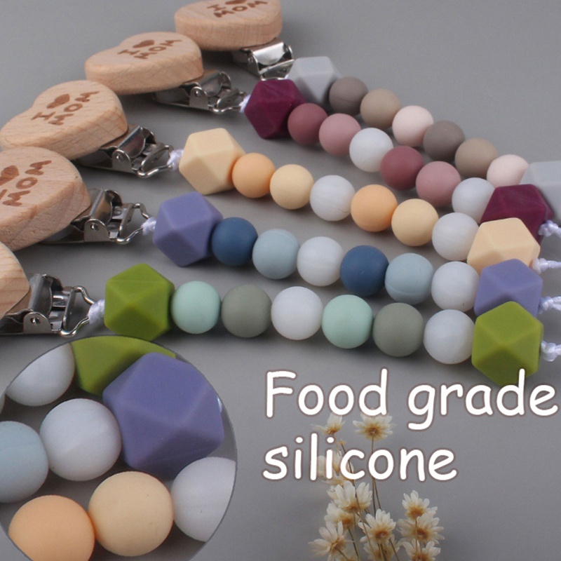 Kẹp Giữ Núm Vú Giả Bằng Silicone Xỏ Hạt Gỗ Dành Cho Trẻ