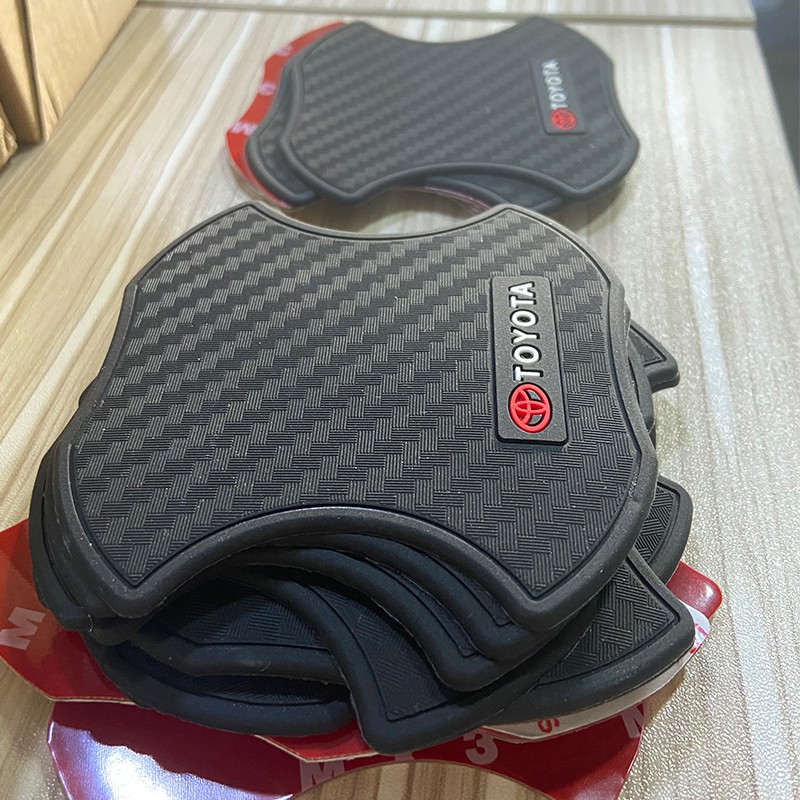 Set 4 miếng dán tay nắm cửa bằng cao su carbon thích hợp cho Toyota Honda