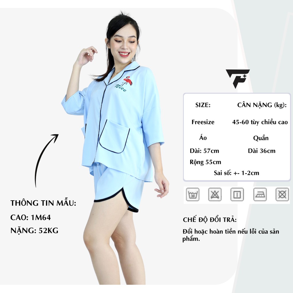 Pijama lụa cánh dơi mặc nhà in hình đẹp đồ mặc ngủ rộng tiểu thư cute FPLUS 285