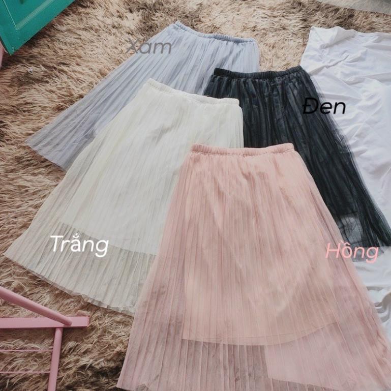 Chân Váy Voan Công Chúa Dập Ly Xếp Li Lưng Chun Freesize Đen Trắng Hồng Xám DRCV31 Mys Unicorn Fashion