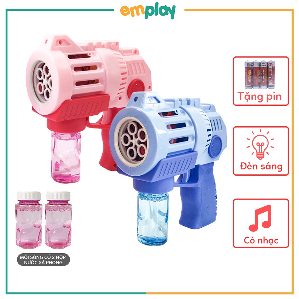 Súng bắn bong bóng xà phòng đồ chơi Emplay cho bé thiết kế 5 nòng cỡ bự cao cấp có đèn và nhạc, làm từ nhựa ABS cao cấp