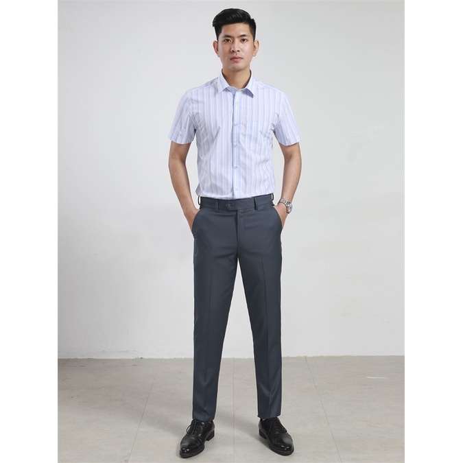 Áo sơ mi nam ngắn tay Aristino  sợi sồi mềm mát tà bằng regular ASS011S8