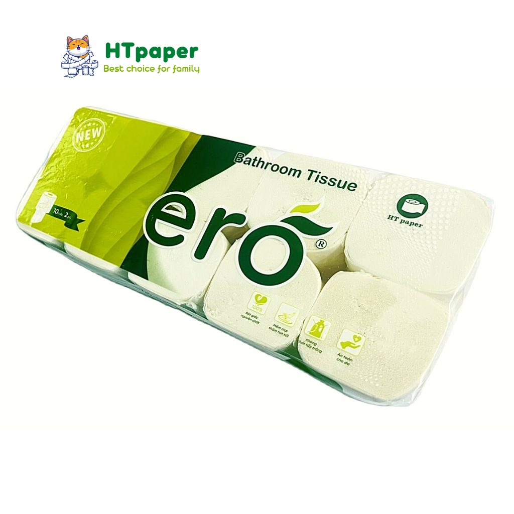 💥 Giấy vệ sinh ERO xanh loại 10 cuộn không lõi trắng mịn dai không bụi cao cấp - HTpaper (10 cuộn)