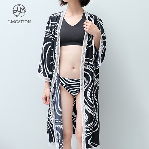 Áo Khoác Kimono Nữ LMcation Naomi - Đen Sóng Trắng | WebRaoVat - webraovat.net.vn