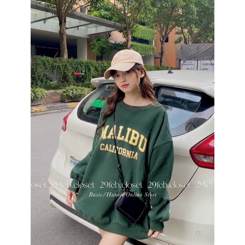 [SIÊU HÓT] Áo Sweater Nỉ Bông In Chữ MALIBU Nhiều Màu Form Rộng Tay Phồng(Ảnh Thật)