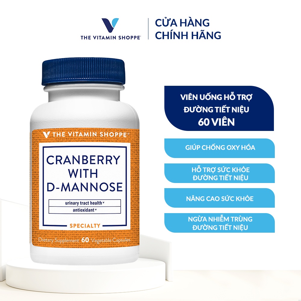 Viên uống hỗ trợ đường tiết niệu The Vitamin Shoppe Cranberry With D-Mannose 60 viên