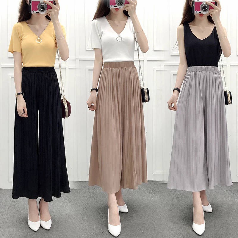 Quần Culottes Ống Rộng Xếp Li