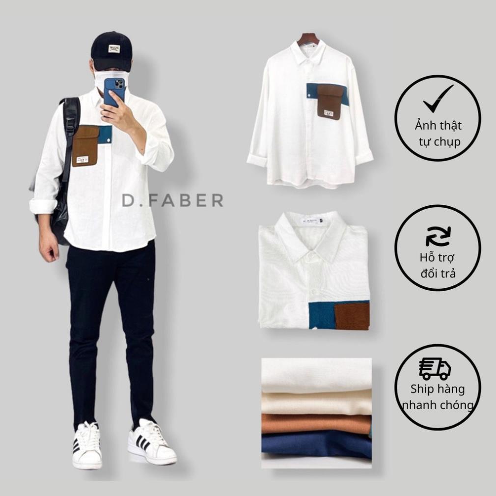 Áo Sơ Mi Đũi Nam Dài Tay phối màu túi cực đẹp phong cách trẻ trung