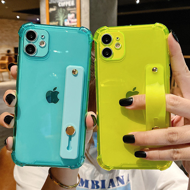 Ốp Điện Thoại Dẻo Trong Suốt Màu Dạ Quang Kèm Dây Đeo Tay Cho iPhone 13 12 11 Pro Max XR XS Max X 7 8 Plus SE 2020