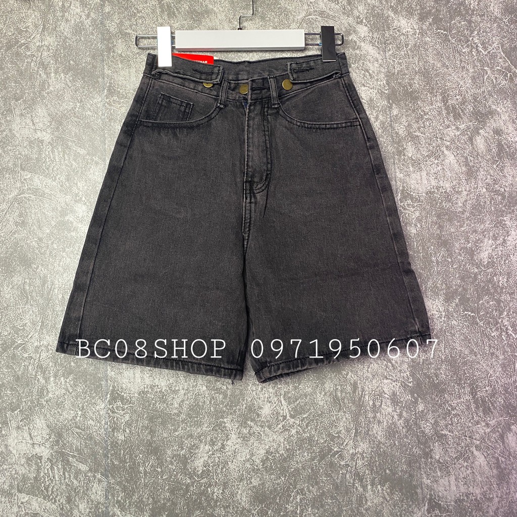 Quần short jean ngố phối mắc gài eo màu Xám Khói BC048