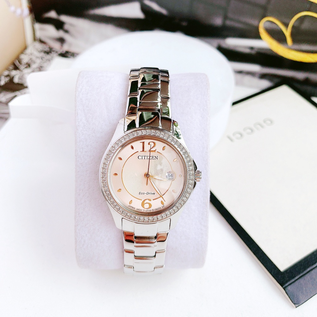 Đồng hồ nữ dây thép Citizen Silhouette Pink Diamond FE1140 86X