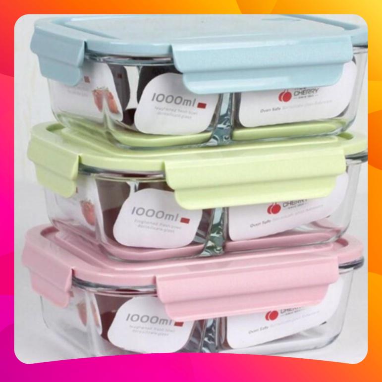Hộp Cơm Thủy Tinh 1-2-3 Ngăn, Hộp Cơm Văn Phòng Đựng Thức Ăn Cao Cấp, Tiện Lợi (Quay Được Lò Vi Sóng) LOAI DEP