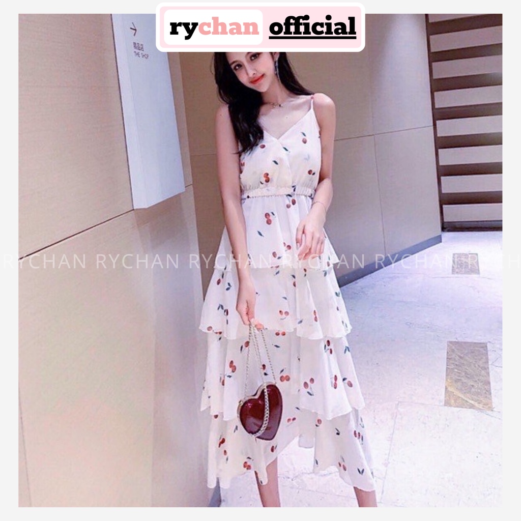 Đầm Đi Biển Dáng Xòe 4 Tầng 2 Dây Cổ Đắp 4 Màu - DX695