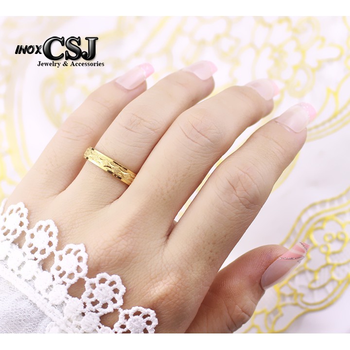 [Bicasa] 02 chiếc nhẫn cặp đôi tình nhân cao cấp phun cát mạ vàng kết hợp khắc sọc siêu đẹp - tặng hộp đựng xinh xắn